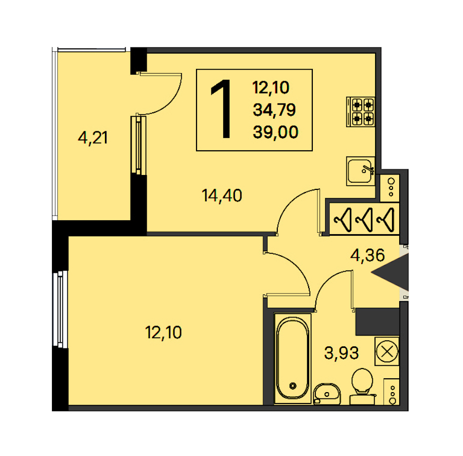 1-комнатная квартира 34.79 м², 2/4 эт., ЖК «Любоград в Стрельне»